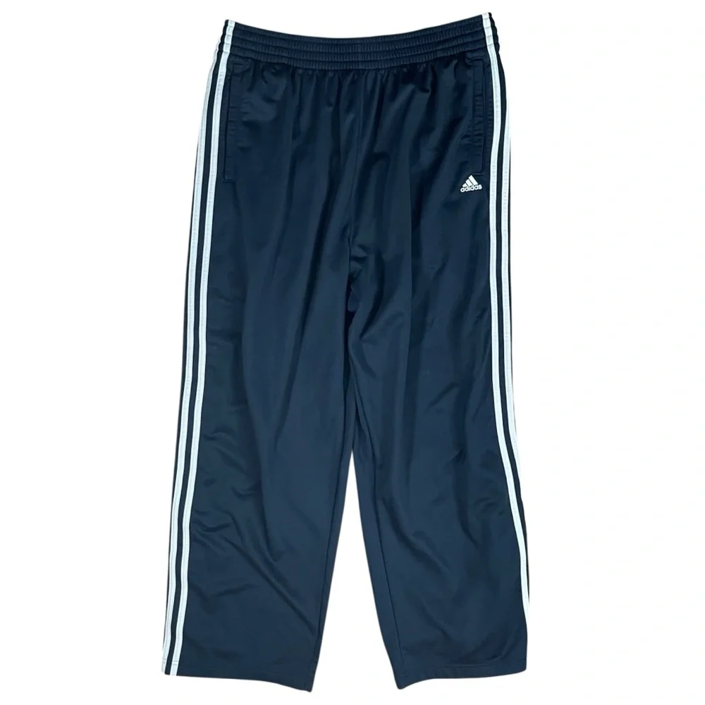 adidas Navy Blue Tear Away‎ Track Pants White 3 Stripe Y2K Streetwear XL